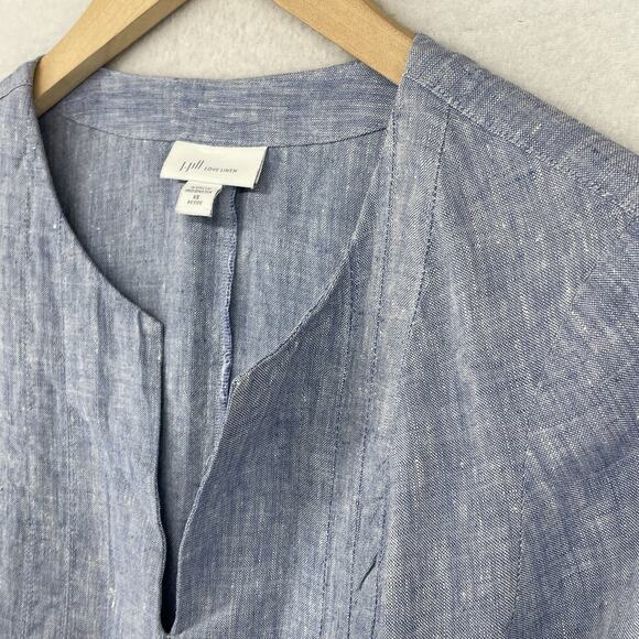 J. JILL Dress XS Love Linen Cross Dyed V-Neck Bell Sleeve Tunic Blue Mini Dress - Picture 7 of 11